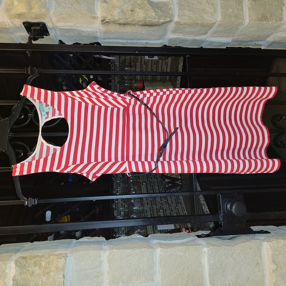 Red & White Candy Stripe Fitted Dress with Belt